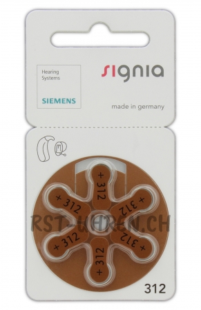 Eine Packung mit Siemens signia S 312 Hörgerätebatterien